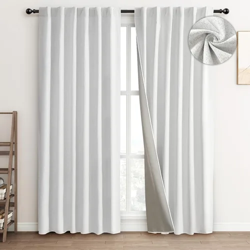 Vista 7 de FLORECORD Cortinas de lino 100% opacas de 52 pulgadas de ancho x 84 pulgadas de largo, juego de 2 paneles de cortinas opacas con aislamiento térmico