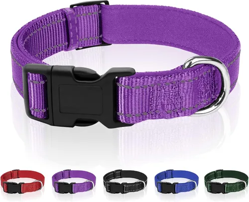 Vista 8 de Collar reflectante para perro con acolchado de neopreno suave, collar de nailon ajustable para perros pequeños, rojo, S