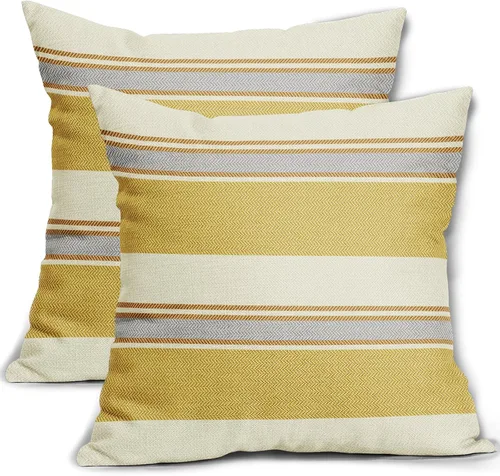 Vista 27 de Juego de 2 fundas de almohada a rayas negras y marrones de 16 x 16 pulgadas, diseño de rayas bohemias con estampado de rayas color crema, fundas