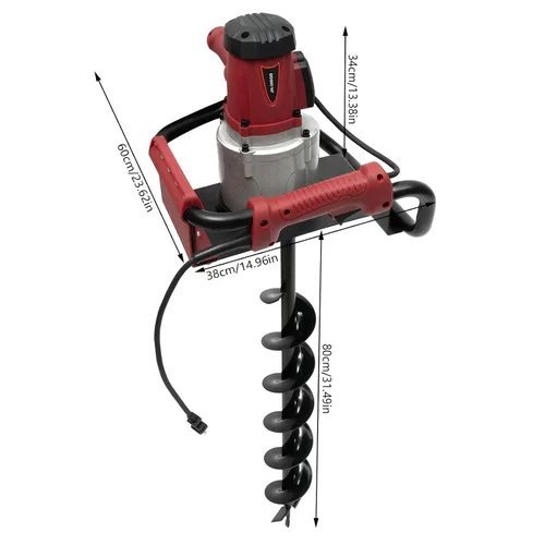 Vista 3 de 1500W 1.6HP Electric Post Hole Excavadora de extensión con brocas de 5.91 pulgadas y 3.94 pulgadas Excavadora eléctrica para plantar vallas