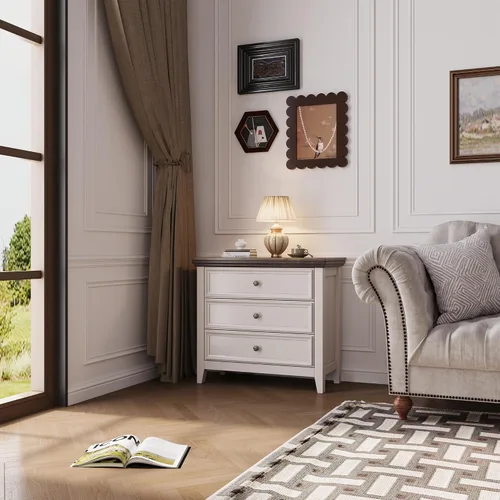 Vista 4 de BOSHIRO Cómoda de granja de 3 cajones para dormitorio - 31.5" de ancho 3 cajones de almacenamiento como mesita de noche o cómoda de pie