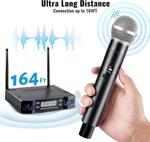 Vista 6 de Micrófono inalámbrico profesional para cantar, micrófono dinámico inalámbrico, sistema de micrófono de mano para fiesta de karaoke, reunión