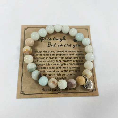 Vista 5 de Pingyongchang Pulsera elástica con cuentas de piedras naturales, con forma de corazón, ajustable, hecha a mano, trenzada, para mujeres, niñas