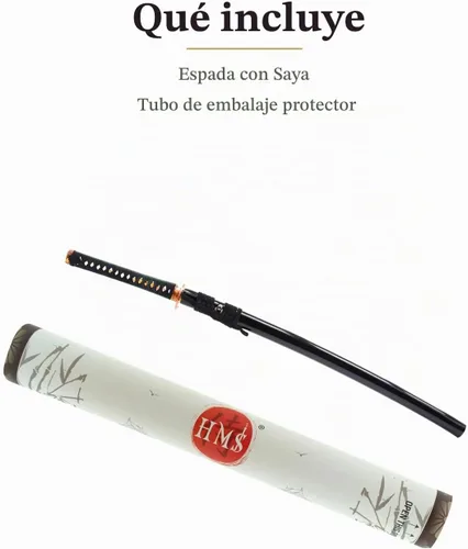 Vista 6 de HMS Espada katana samurai japonesa, Tsuba de bambú de latón, acero al carbono 1095, arcilla forjada a mano, templada, espiga completa, afilada