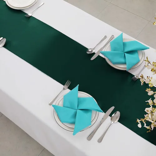 Vista 4 de Horbaunal - Juego de 2 caminos de mesa de satén verde bosque de 12 x 108 pulgadas, caminos de mesa suaves para bodas, banquetes y fiestas