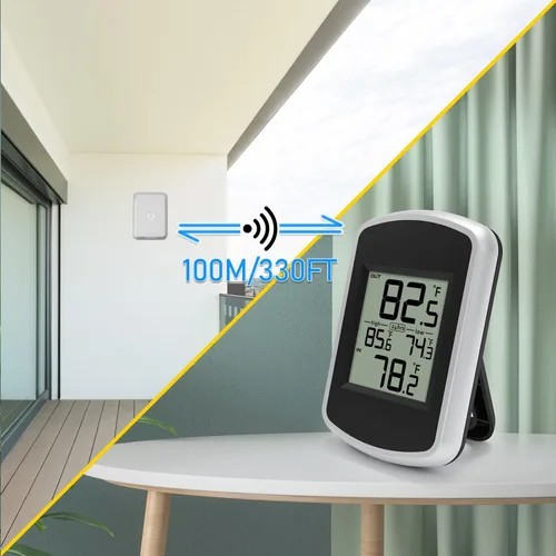 Vista 3 de Urageuxy Termómetro inalámbrico para interiores y exteriores, monitor digital de temperatura interior y exterior para invernadero y habitación