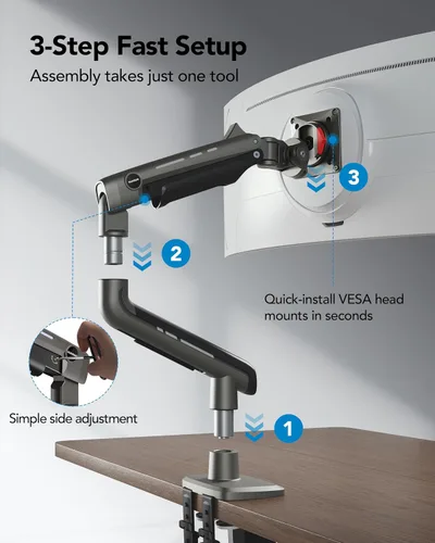 Vista 7 de HUANUO TitanLift - Brazo de monitor resistente para pantallas de hasta 49 pulgadas, soporta 44 libras, soporte de monitor de pantalla ultra ancha