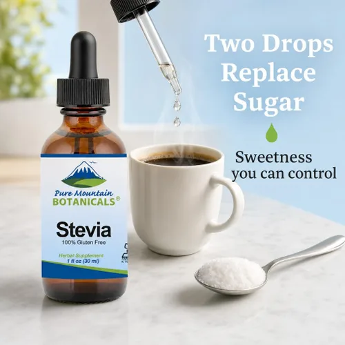 Vista 4 de Pure Mountain Botanicals Liquid Stevia Drops – Extracto de hoja de stevia edulcorante natural – Sin azúcar, Keto bajo en carbohidratos, vegano, sin