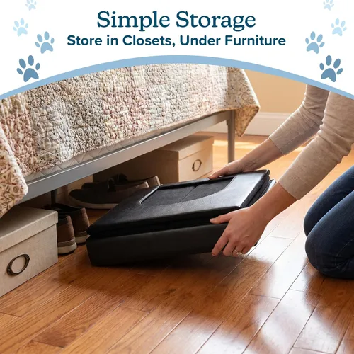 Vista 7 de Cat House - Otomana plegable multiusos para perros o gatos pequeños con reposapiés, parte superior acolchada y almohada interior (negro)