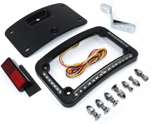 Vista 8 de Soporte para placa de matrícula curvada con doble LED negro para motocicleta con soporte de etiqueta con kit de montaje compatible con 2005-2007