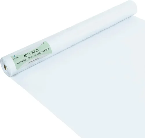 Vista 67 de Rollo de plástico para cubierta de mesa color verde manzana, 40 pulgadas x 100 pies, rollo de plástico resistente para cubierta de mesa de banquetes