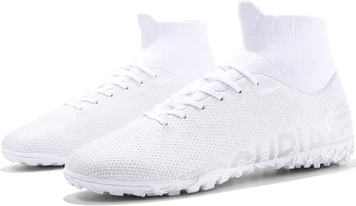 Vista 3 de Botas de fútbol para hombre con tacos altos con cordones, para interiores, firmes, para entrenamiento de césped y fútbol sala