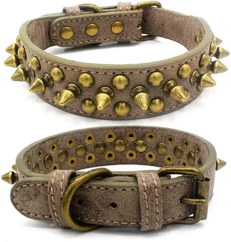 Vista 6 de Collares de piel sintética ajustable con remaches y tachuelas de hongos para gatos, cachorros, perros