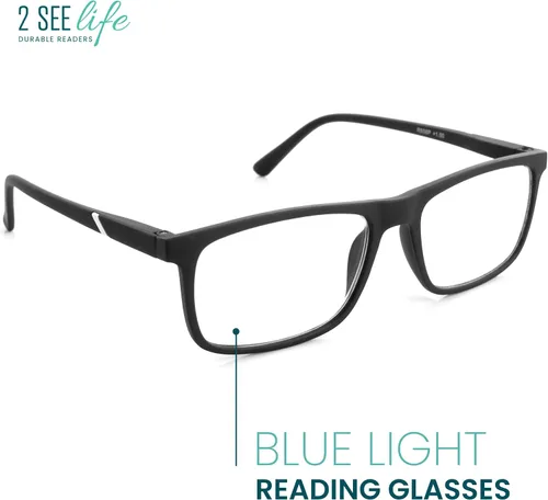 Vista 2 de 2SeeLife Blue Light TR-90 Reading Glasses for Men – Fits all Face Shapes, Sturdy Frame, Spring Hinges, Premium Readers Negro