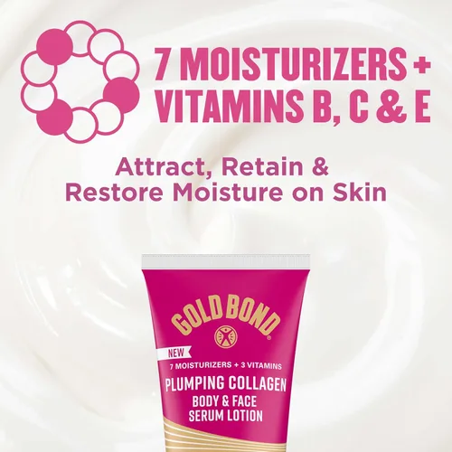 Vista 6 de Gold Bond Loción de suero de colágeno para cuerpo y cara, hidratante ligera con complejo de péptidos de colágeno, aceites de jojoba y semillas