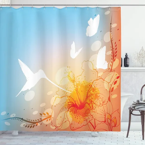 Vista 88 de set de cortina para baño decorativa de tela de poliéster con ganchos