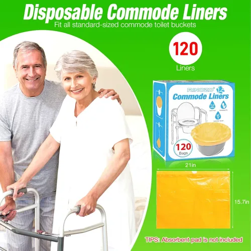 Vista 4 de Forros desechables para inodoro portátil de cama RINOZO, 120 unidades con aroma a lavanda, bolsas de residuos universales para adultos
