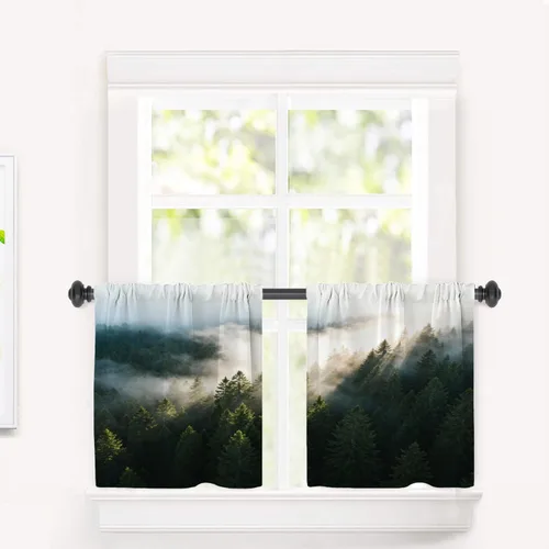 Vista 74 de Cortinas opacas de poliéster multicapa marrón con diseño de bosque natural, 2 unidades, 26 x 24 pulgadas
