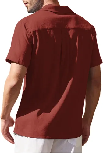 Vista 3 de COOFANDY Camisa de guayabera cubana de lino de manga corta con botones para hombre