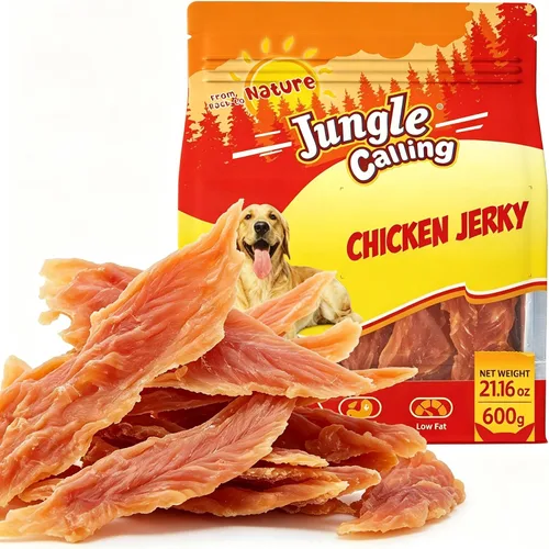 Vista 10 de Jungle Calling Dog Treats - Golosinas de entrenamiento de carne seca de pollo, aperitivos tostados lentos para perros medianos y grandes, golosinas
