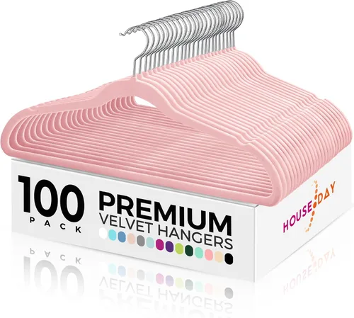 Vista 27 de HOUSE DAY - Paquete de 50 perchas de terciopelo premium, perchas antideslizantes de fieltro aterciopelado, perchas resistentes para ropa con gancho