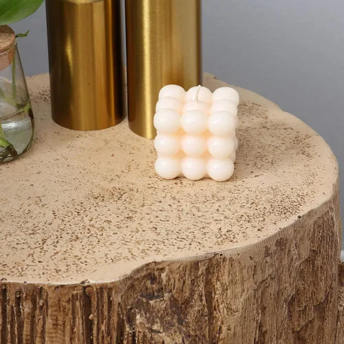 Vista 8 de HOMCOM Taburete de tocón de árbol, mesa auxiliar decorativa con mesa redonda, mesa auxiliar de hormigón con acabado de grano de madera