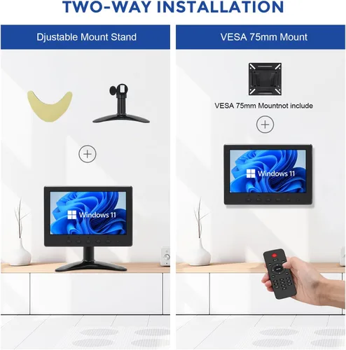 Vista 3 de OSCY Monitor pequeño de 9 pulgadas, compatible con HDMI/VGA/AV/BNC 1024x600 16:9 monitor de computadora con control remoto y altavoces integrados