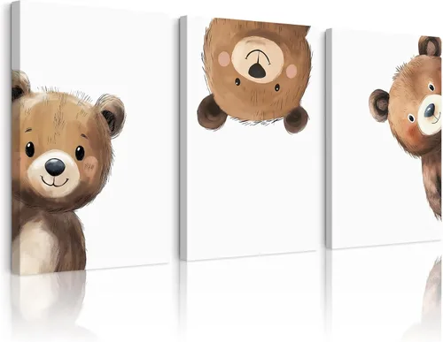 Vista 10 de Arte de Pared para Guardería de Osos, Decoración Póster de Lienzo para Niños, Decoración de Pared para Guardería de Bebé Niño, Imágenes de Animales