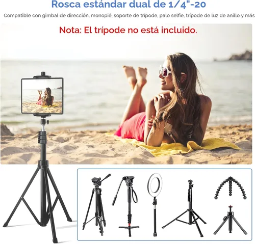 Vista 4 de KDD Adaptador de trípode para iPad y teléfono con cabeza esférica, soporte para iPad para trípode, soporte giratorio de 360 grados para tableta