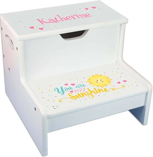 Vista 14 de Taburete para niños con guirnalda floral rosa y gris con almacenamiento (guirnalda de mariposas brillantes)