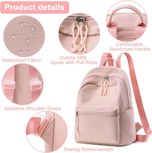 Vista 6 de BTOOP Mini mochila para mujeres y niñas, resistente al agua, mochila pequeña, bolsa de hombro para mujeres, adultos, niños, escuela, viajes