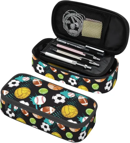 Vista 21 de Estuche de lápices con textura de pelota de fútbol americano, bolsa de almacenamiento de gran capacidad, bolsas de papelería con cremallera, soporte