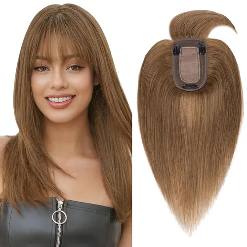 Vista 16 de Benehair Peluca de cabello con clip con flequillo, peluca secreta de cabello 100% humano, postizo superior con flecos, peluca de repuesto