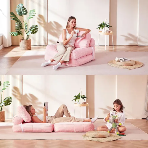 Vista 3 de Sofá cama plegable tipo futón, sin montaje, rosa 2 Rosa 2pack