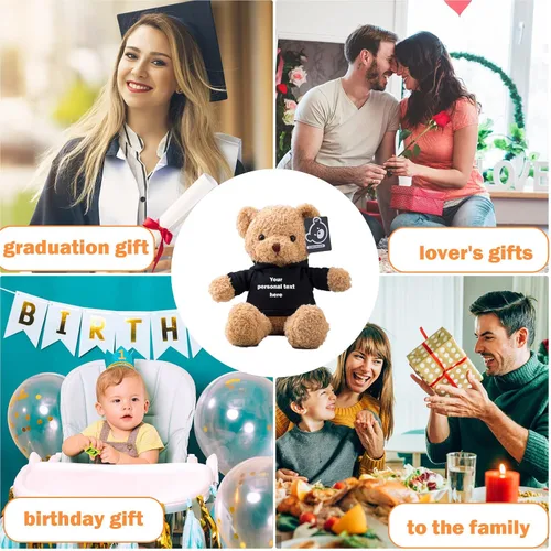 Vista 6 de Oso de peluche personalizado con texto + foto, oso de San Valentín, animales de peluche, juguetes de peluche como regalos personalizados para Negro