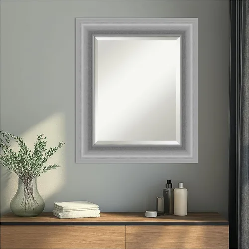 Vista 8 de Amanti Art Espejo de pared plateado de 26 x 22 pulgadas, espejo rectangular de baño de níquel pulido para decoración de pared, sala de estar, marco