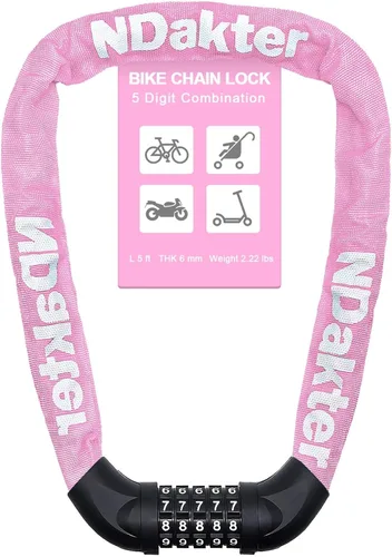 Vista 46 de NDakter Cerradura de cadena para bicicleta, combinación de 5 dígitos, resistente, antirrobo, cerradura de bicicleta de seguridad