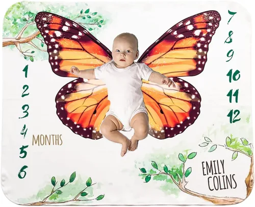 Vista 10 de NAZENTI Manta de bebé – Manta personalizada de elefante niña, manta personalizada de hojas de pampa, manta del mes del bebé, regalo para recién