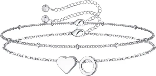 Vista 24 de M MOOHAM Pulseras de oro con inicial de corazón para mujer, pulseras con dije de letra A-Z de corazón dorado en capas para mujer, pulseras