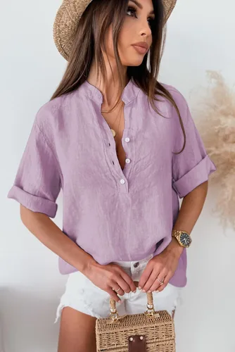 Vista 2 de HOTAPEI Blusas de verano para mujer estilo casual cuello en V manga corta con botones