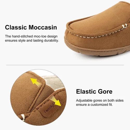 Vista 4 de FamilyFairy Pantuflas tipo mocasín de microgamuza para mujer, cómodas pantuflas de espuma viscoelástica para interiores y exteriores