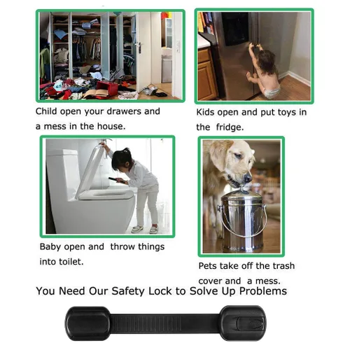 Vista 9 de Viaky - Paquete de 8 cerraduras negras de seguridad para niños, correas ajustables a prueba de bebés para cajones, horno, refrigerador, asiento
