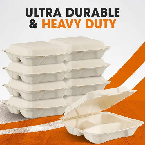 Vista 6 de Cheer Collection 8x8 Compostable Takeout Containers (50 pack) - Eco Friendly Microwavable Clamshell Containers Biodegradable Food Containers for