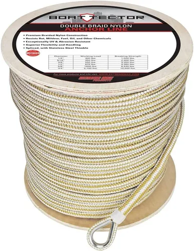 Vista 9 de Extreme Max 3006.2514 BoatTector - Línea de anclaje de nailon con doble trenza con dedal, 1/2" x 150', color blanco con trazador azul Blanco con azul