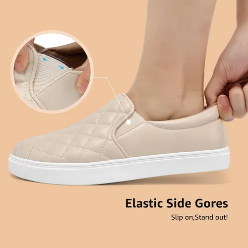 Vista 5 de STQ Zapatos sin cordones para mujer, zapatillas acolchadas de moda Blanco beige