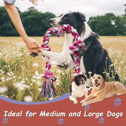 Vista 8 de Lmlpt Juguete de cuerda resistente para perros grandes y agresivos, juguetes masticables resistentes, color rosa