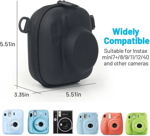 Vista 3 de Funda rígida para cámara instantánea Fujifilm Instax Mini 99/12/11/10/9/8/7+/40, bolsa de transporte protectora EVA con correa para el hombro (A)