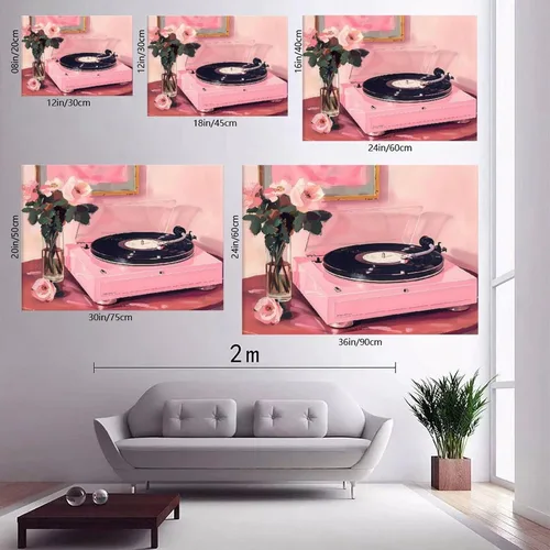 Vista 8 de YFET Tocadiscos vintage Y2K Room Flowers Pink Retro Music Lover Preppy Room - Póster artístico de pared y arte de pared, póster moderno