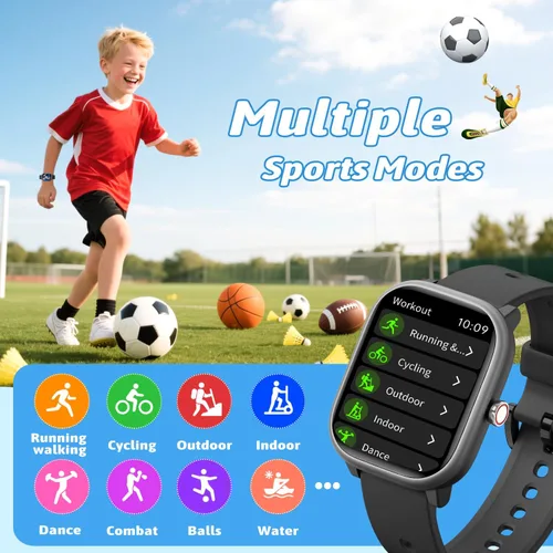 Vista 3 de Fikami - Reloj inteligente para niños y niñas sin necesidad de APP/teléfono, reloj deportivo para niños de 1.8" IP68 resistente al agua, podómetro