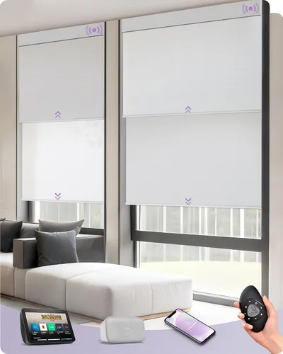 Vista 7 de Graywind Persianas dobles motorizadas para ventanas, persianas dobles inteligentes opacas y filtrantes de luz, persianas motorizadas con control